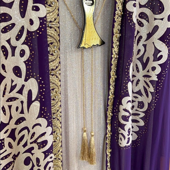 Formal Dress Sizes XL 2XL 3XL 4XL Purple Gold Long Sleeves 2pc Maxi SULTAN Abaya - Picture 8 of 13